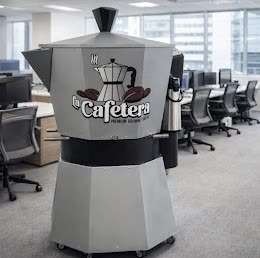 La Cafeterita mini coffee cart indoors at an office