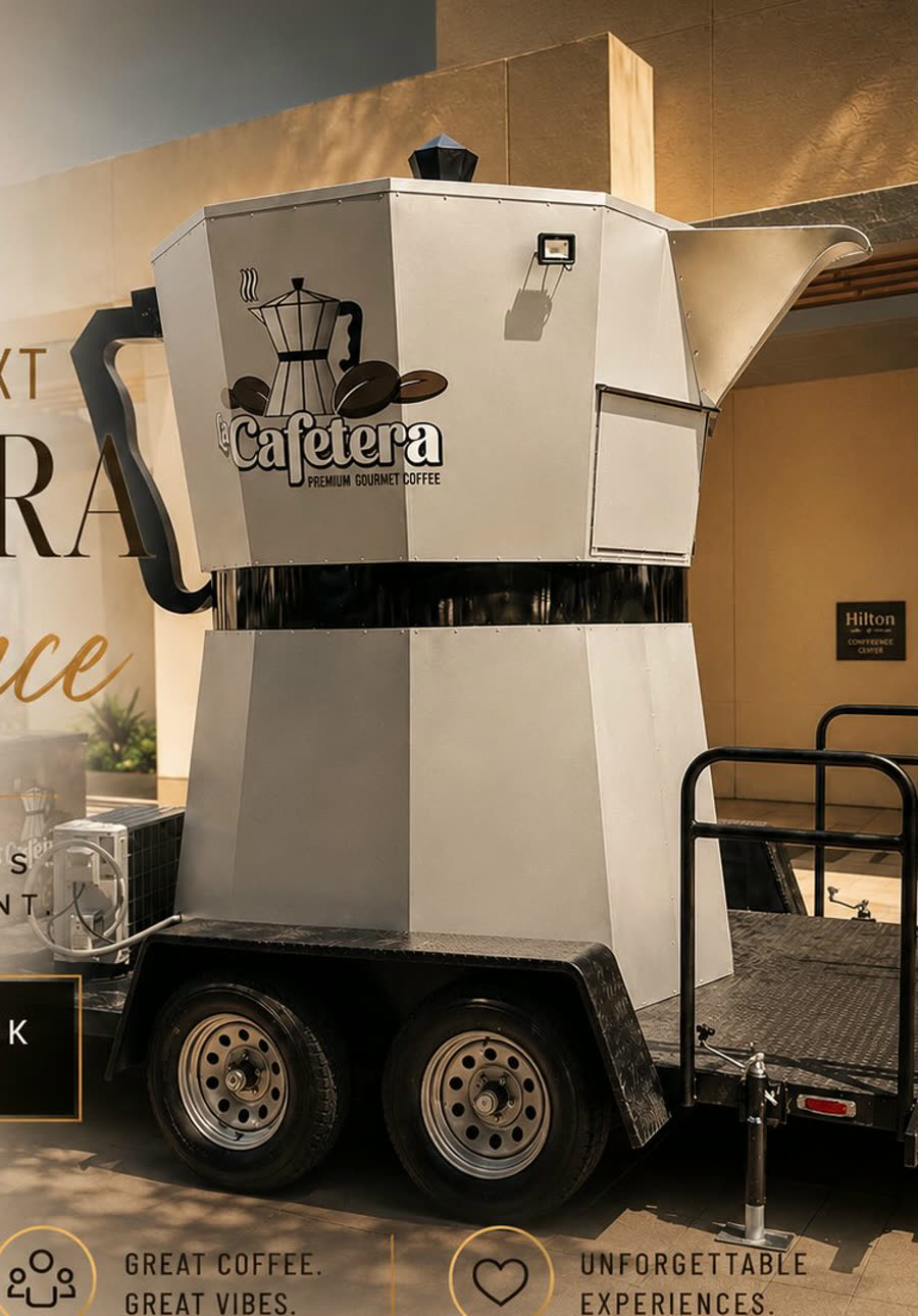 La Cafetera giant moka pot coffee cart